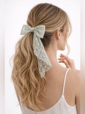 Free People Lace Bow Scrunchie Set Blue Cream Soft Girl Hair Accessories NWT